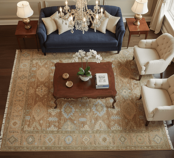 Custom Made Traditional Turkish Rust And Peach Hand Knotted Wool Area Rug - The Rug Decor