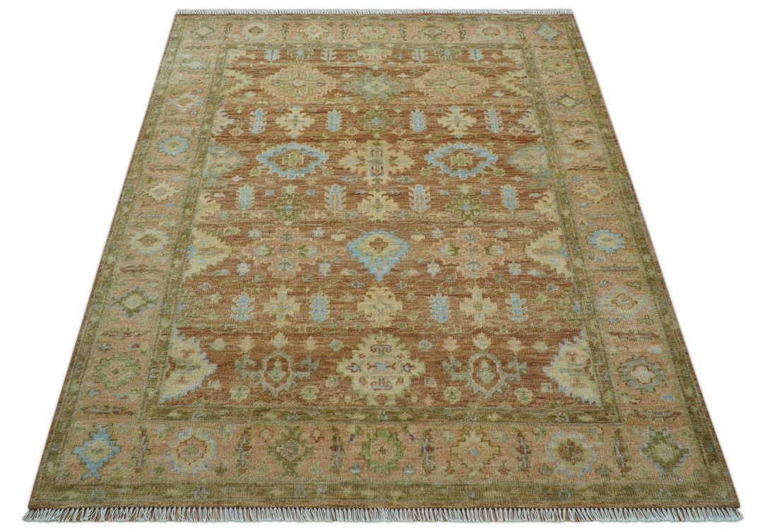 Custom Made Traditional Turkish Rust And Peach Hand Knotted Wool Area Rug - The Rug Decor