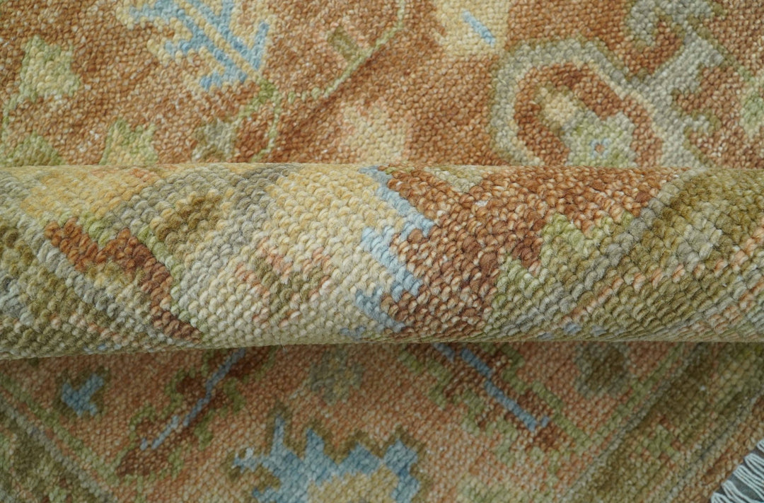 Custom Made Traditional Turkish Rust And Peach Hand Knotted Wool Area Rug - The Rug Decor