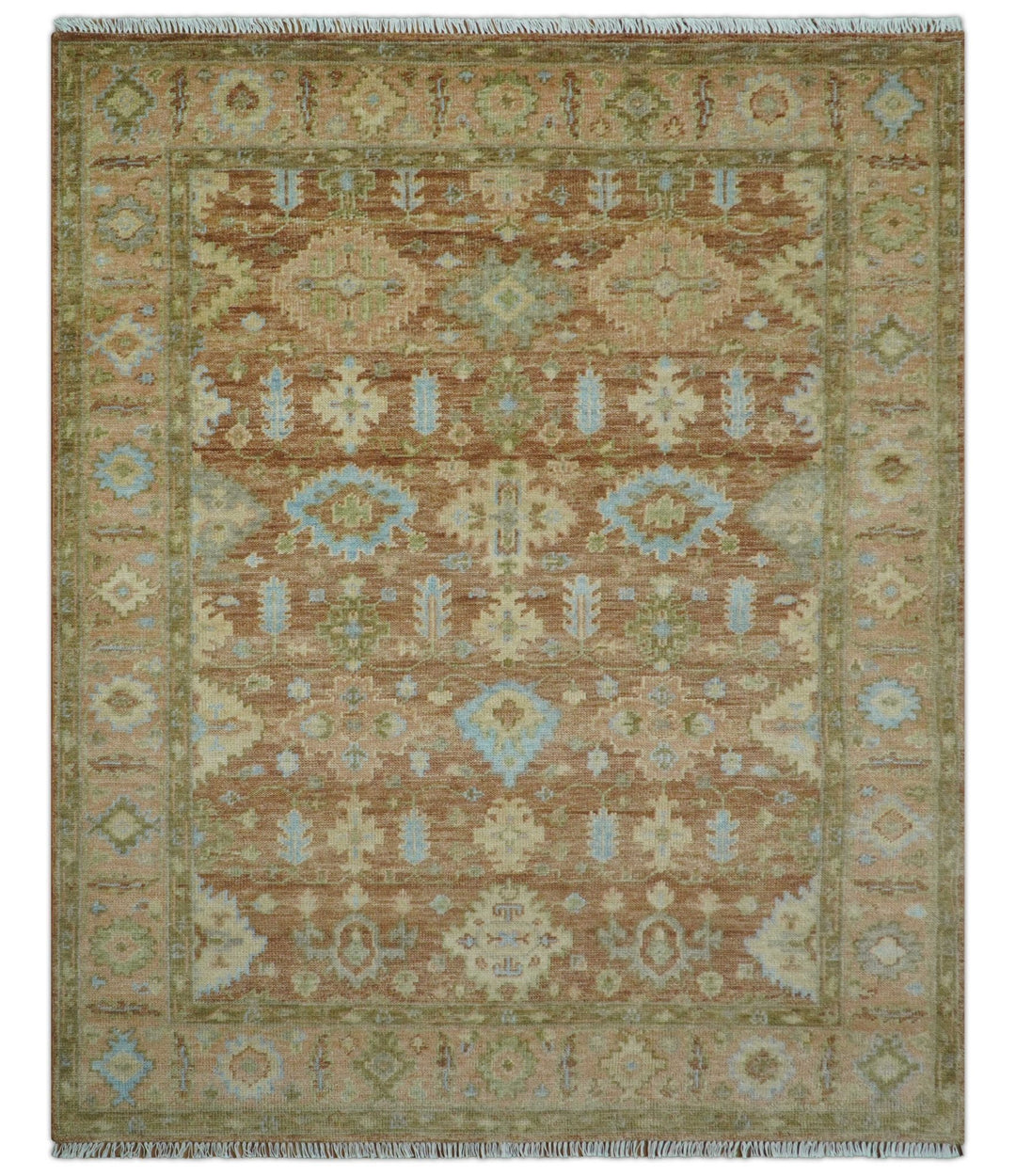 Custom Made Traditional Turkish Rust And Peach Hand Knotted Wool Area Rug - The Rug Decor