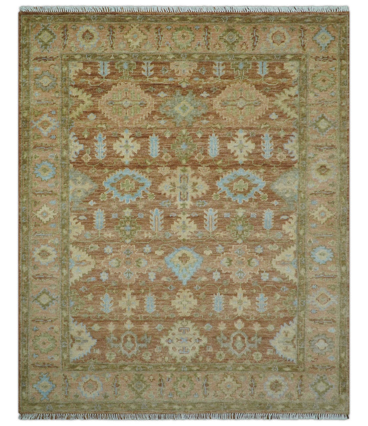 Custom Made Traditional Turkish Rust And Peach Hand Knotted Wool Area Rug - The Rug Decor