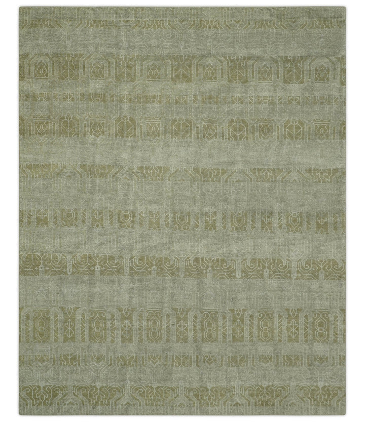 Custom Made Transitional Design Beige Hand Knotted Wool Area Rug - The Rug Decor