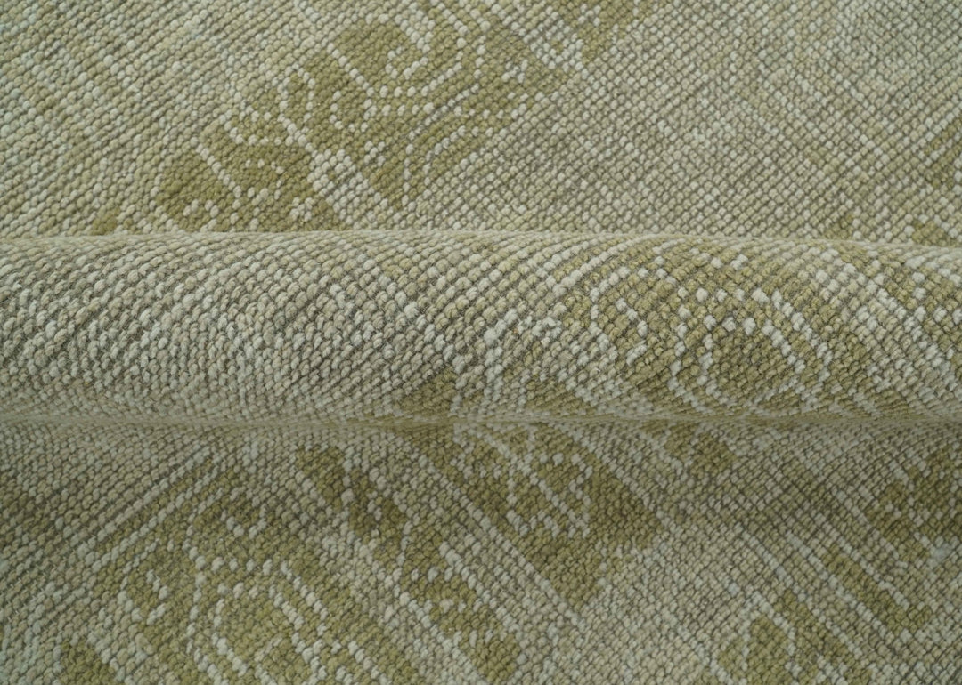 Custom Made Transitional Design Beige Hand Knotted Wool Area Rug - The Rug Decor