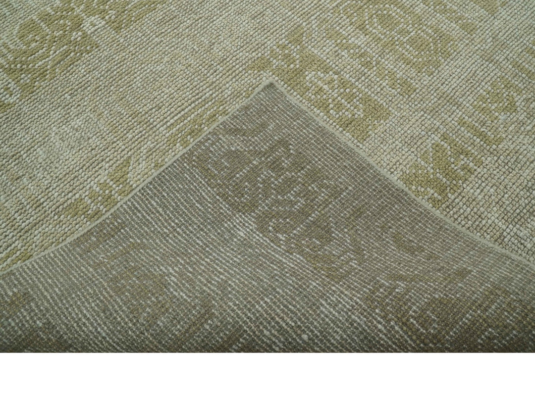 Custom Made Transitional Design Beige Hand Knotted Wool Area Rug - The Rug Decor