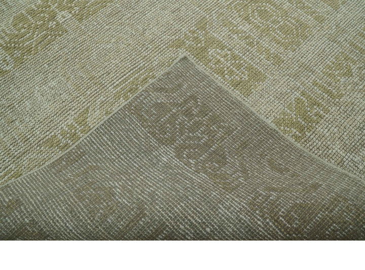 Custom Made Transitional Design Beige Hand Knotted Wool Area Rug - The Rug Decor