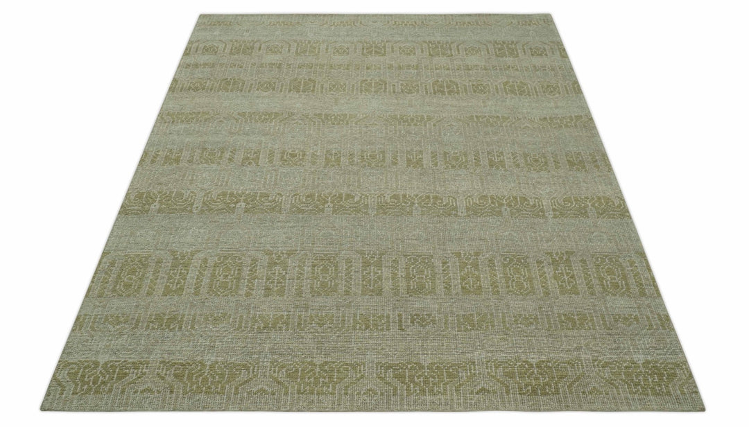 Custom Made Transitional Design Beige Hand Knotted Wool Area Rug - The Rug Decor