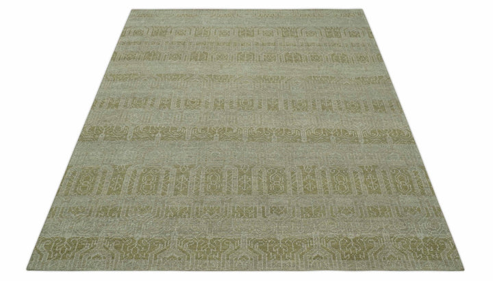 Custom Made Transitional Design Beige Hand Knotted Wool Area Rug - The Rug Decor