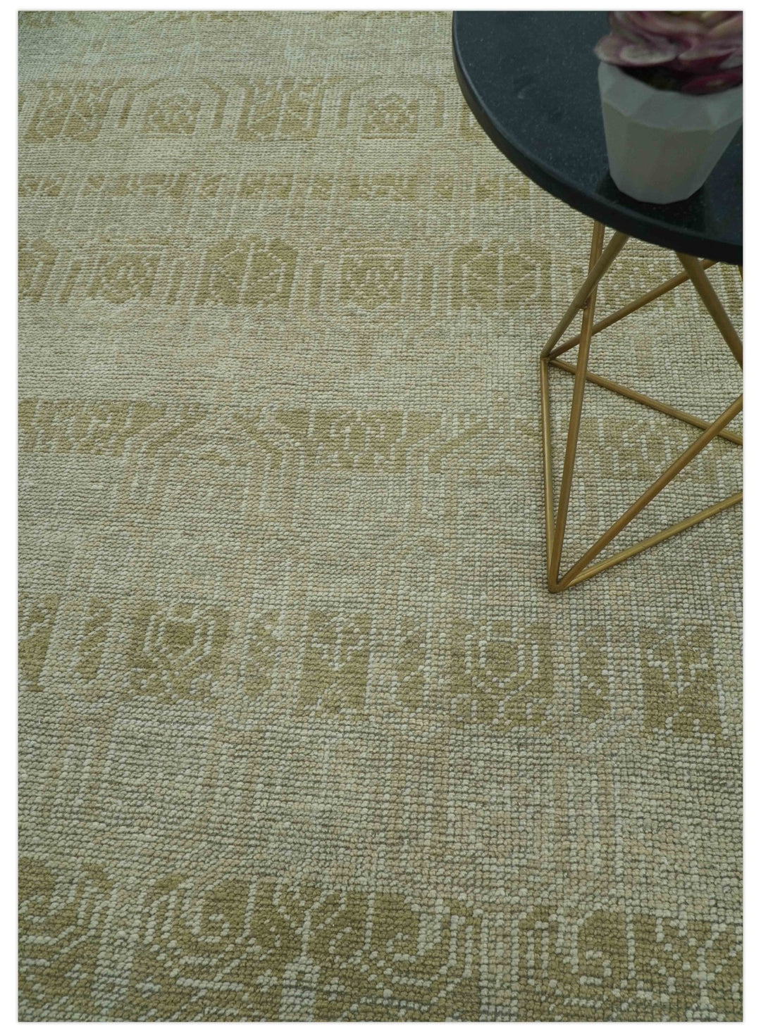 Custom Made Transitional Design Beige Hand Knotted Wool Area Rug - The Rug Decor