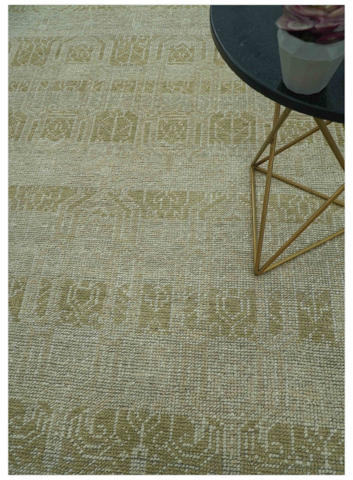 Custom Made Transitional Design Beige Hand Knotted Wool Area Rug - The Rug Decor
