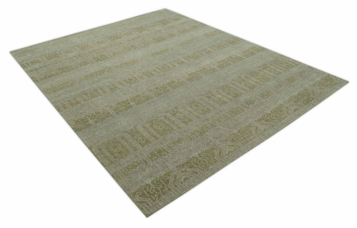 Custom Made Transitional Design Beige Hand Knotted Wool Area Rug - The Rug Decor
