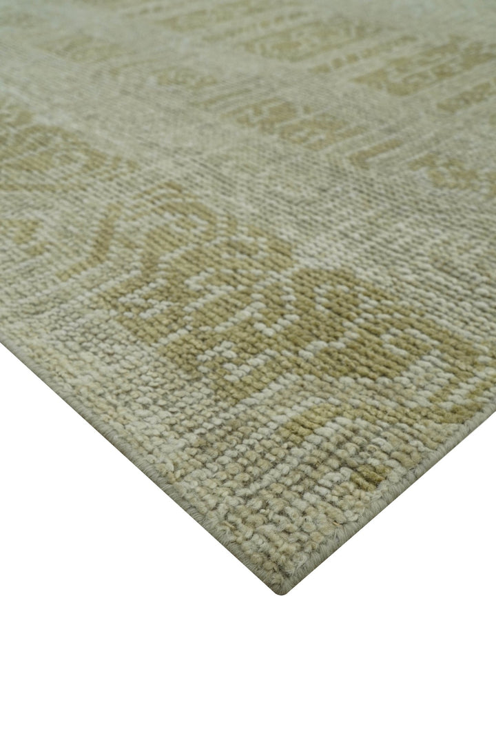 Custom Made Transitional Design Beige Hand Knotted Wool Area Rug - The Rug Decor