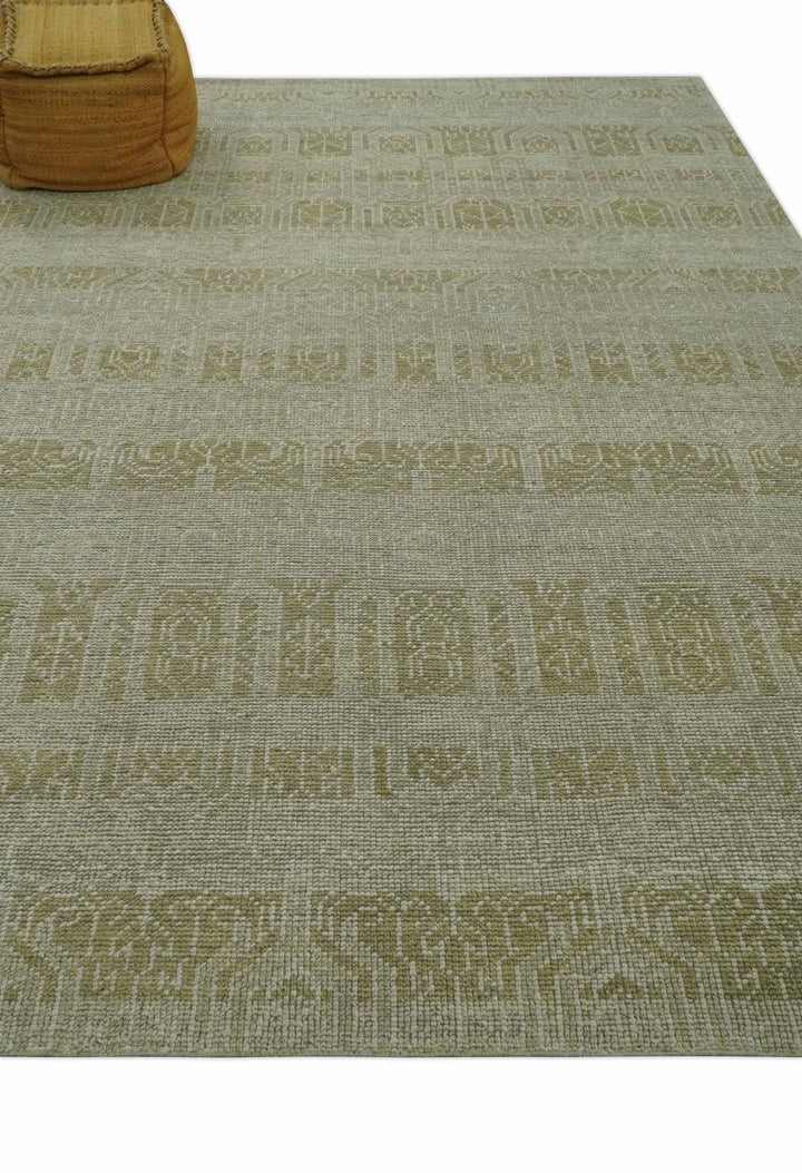 Custom Made Transitional Design Beige Hand Knotted Wool Area Rug - The Rug Decor