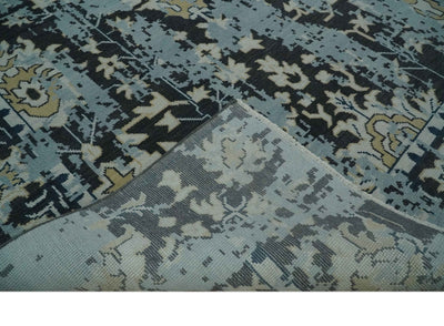 Custom Made Transitional Light Blue, Ivory, Beige and Charcoal Hand knotted wool Rug - The Rug Decor