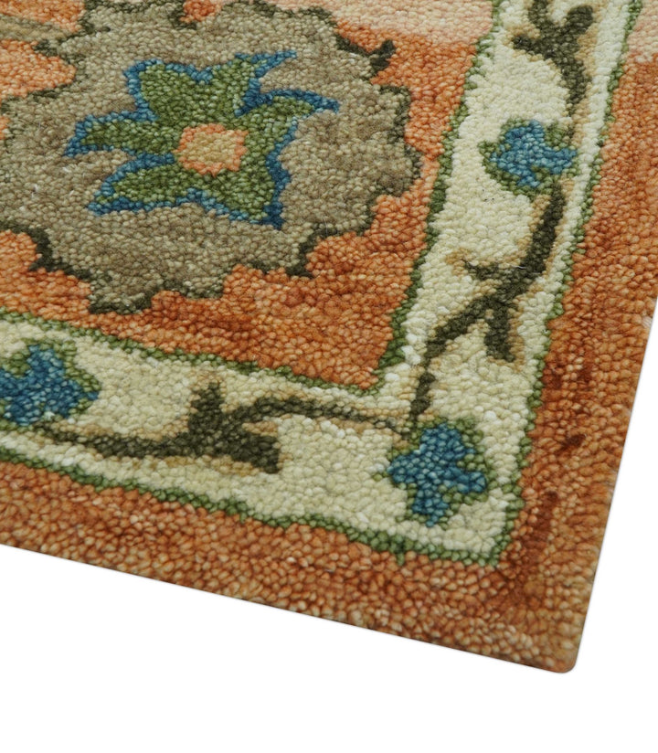 Custom Made Transitional Peach and Blue Hand Tufted Wool Area Rug - The Rug Decor