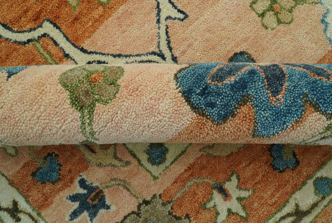 Custom Made Transitional Peach and Blue Hand Tufted Wool Area Rug - The Rug Decor