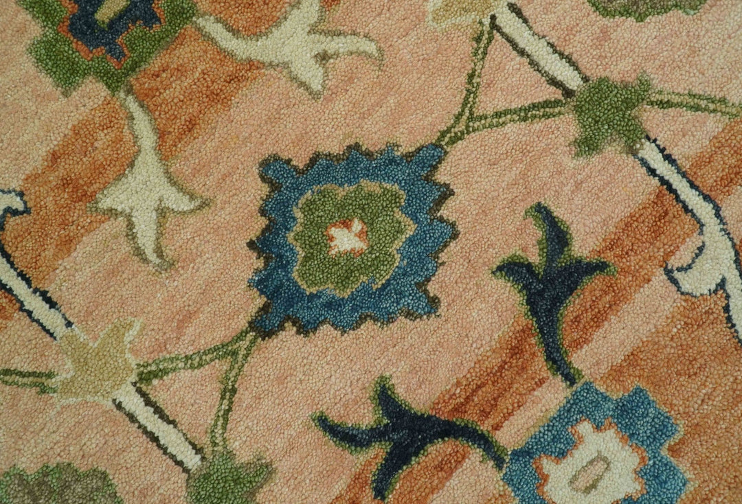 Custom Made Transitional Peach and Blue Hand Tufted Wool Area Rug - The Rug Decor