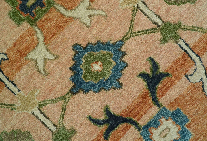 Custom Made Transitional Peach and Blue Hand Tufted Wool Area Rug - The Rug Decor