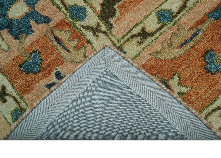 Custom Made Transitional Peach and Blue Hand Tufted Wool Area Rug - The Rug Decor