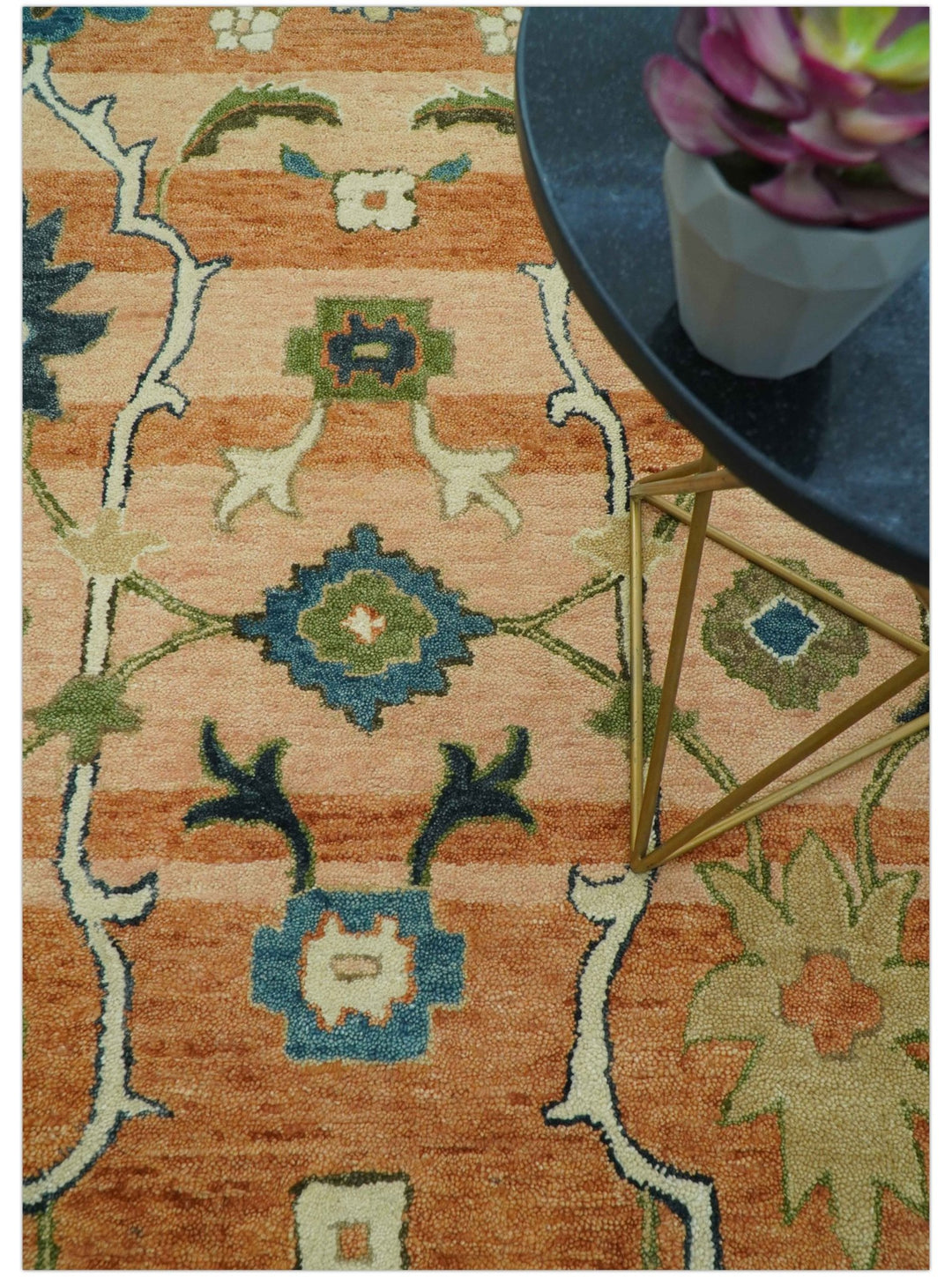 Custom Made Transitional Peach and Blue Hand Tufted Wool Area Rug - The Rug Decor