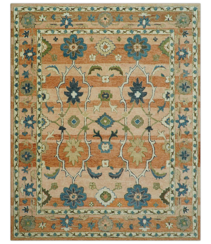 Custom Made Transitional Peach and Blue Hand Tufted Wool Area Rug - The Rug Decor
