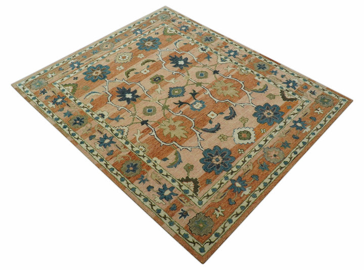 Custom Made Transitional Peach and Blue Hand Tufted Wool Area Rug - The Rug Decor