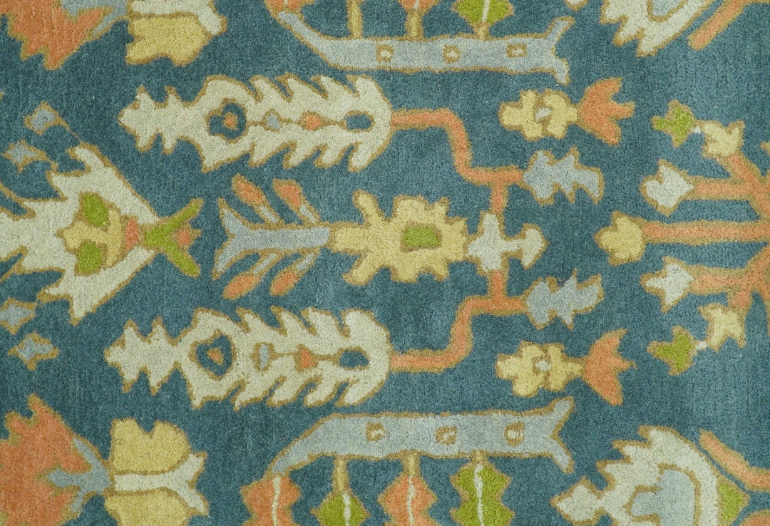 Custom Made Tree of Life Beige And Teal Floral Design Hand Tufted Wool Area Rug - The Rug Decor