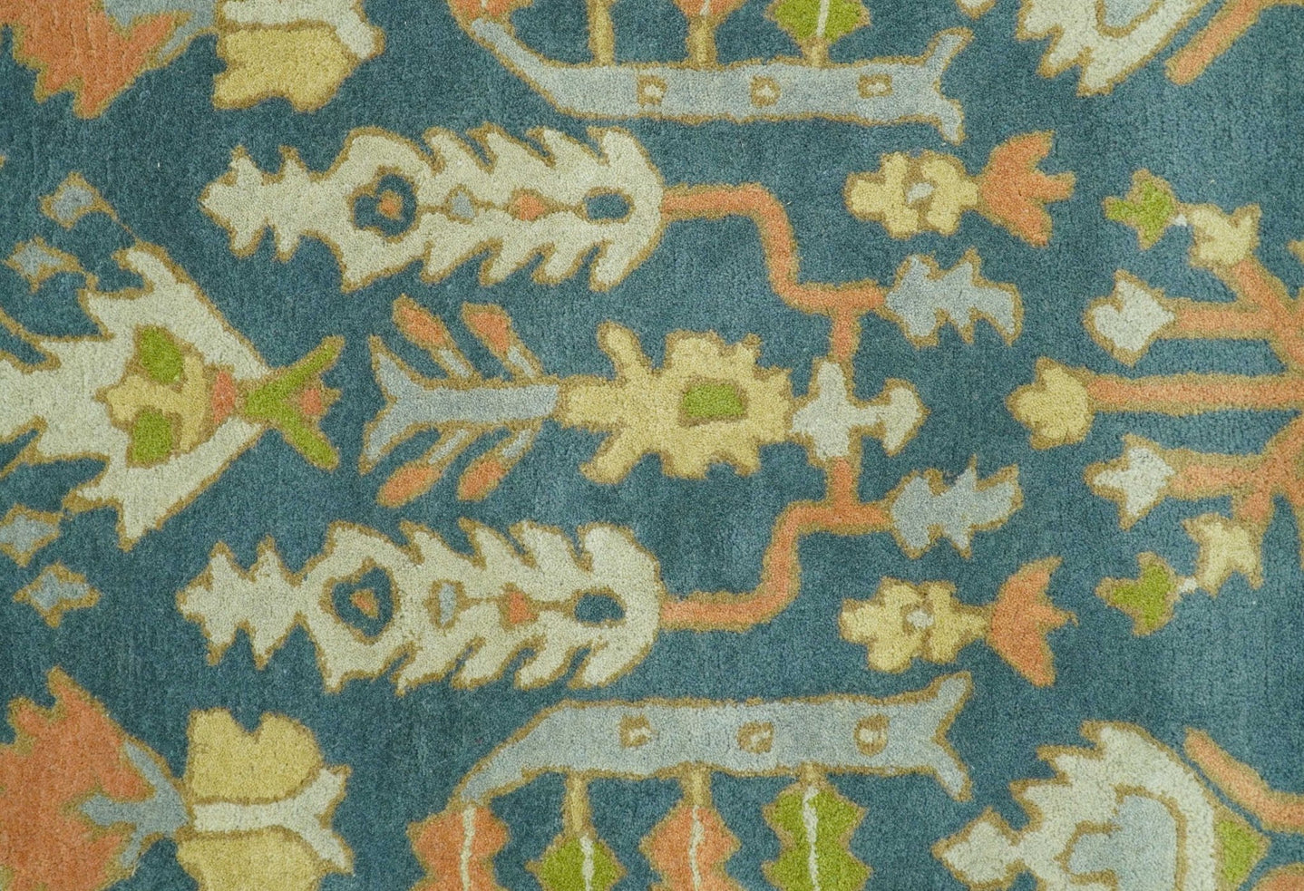 Custom Made Tree of Life Beige And Teal Floral Design Hand Tufted Wool Area Rug - The Rug Decor