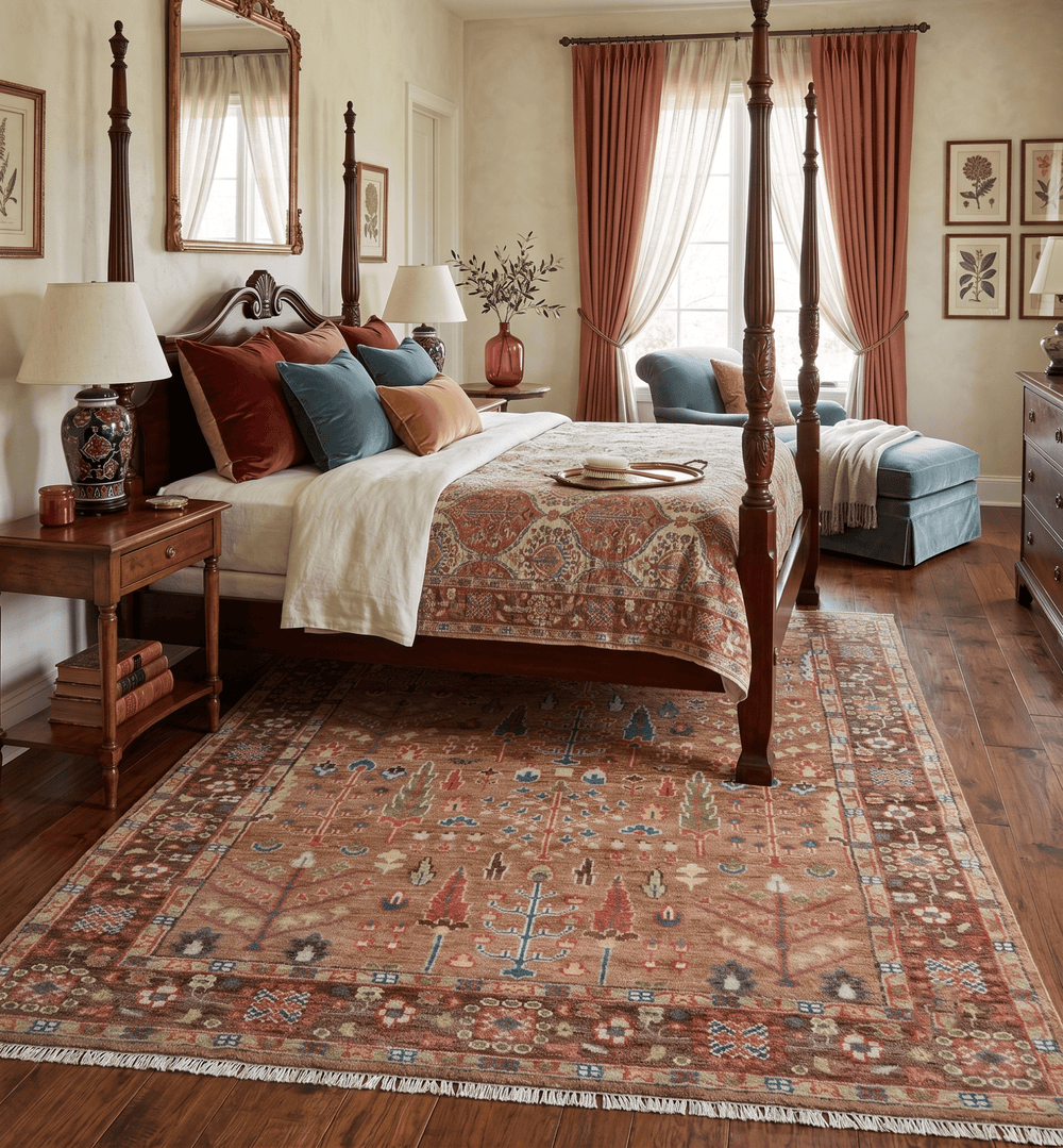 Custom made Tree of Life Brown and Rust Hand Knotted Traditional Oushak Wool Rug - The Rug Decor