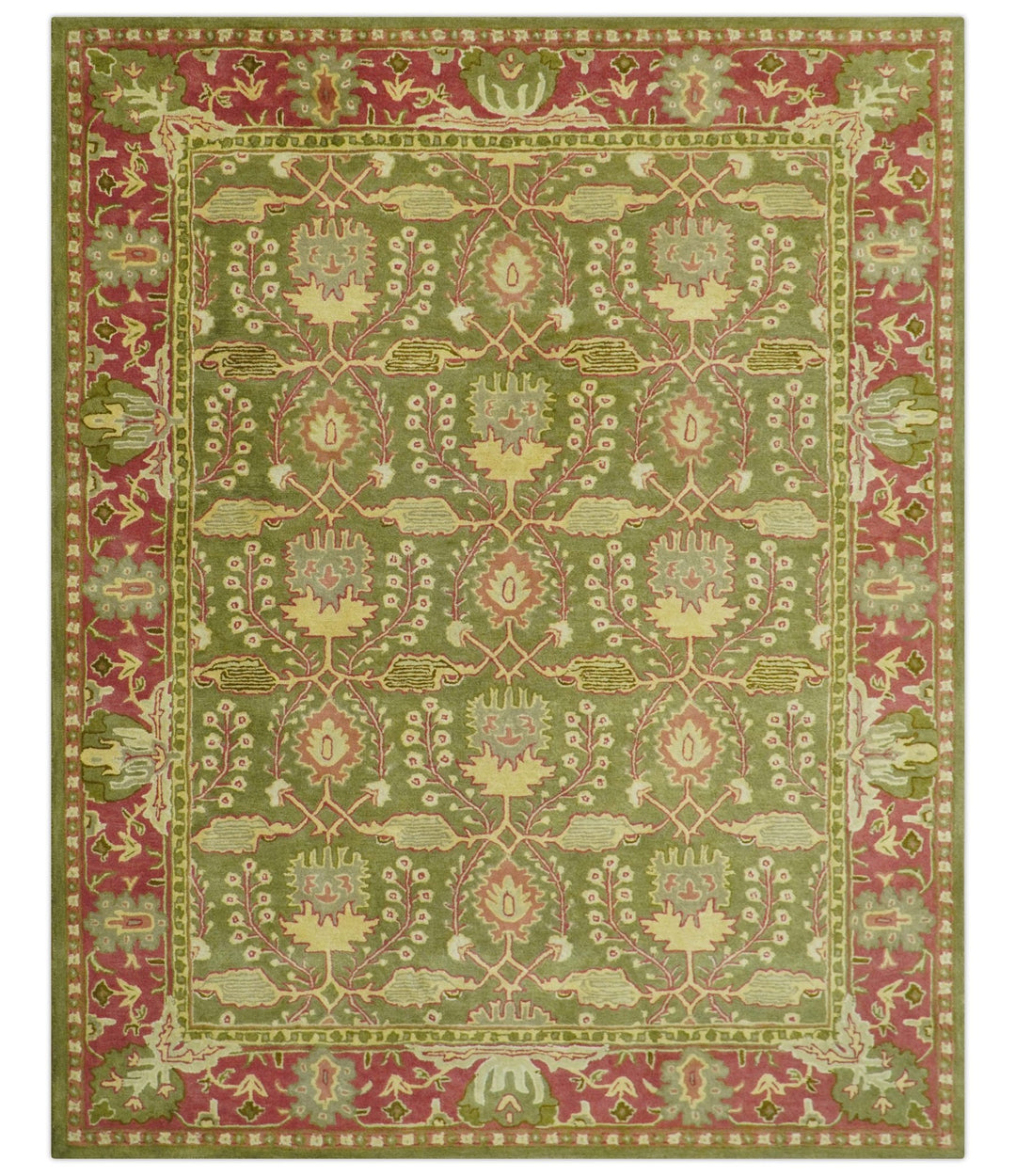 Custom Made Tree of life Green And Red Traditional Design Hand Tufted Wool Rug - The Rug Decor