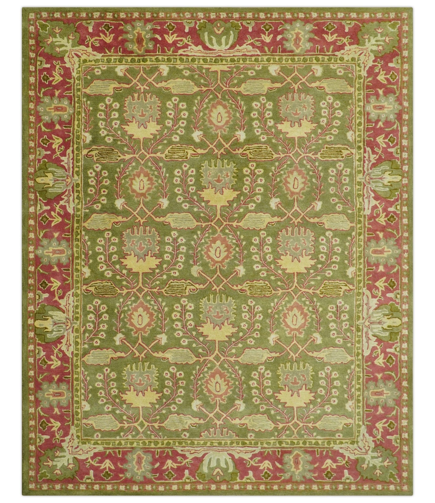 Custom Made Tree of life Green And Red Traditional Design Hand Tufted Wool Rug - The Rug Decor