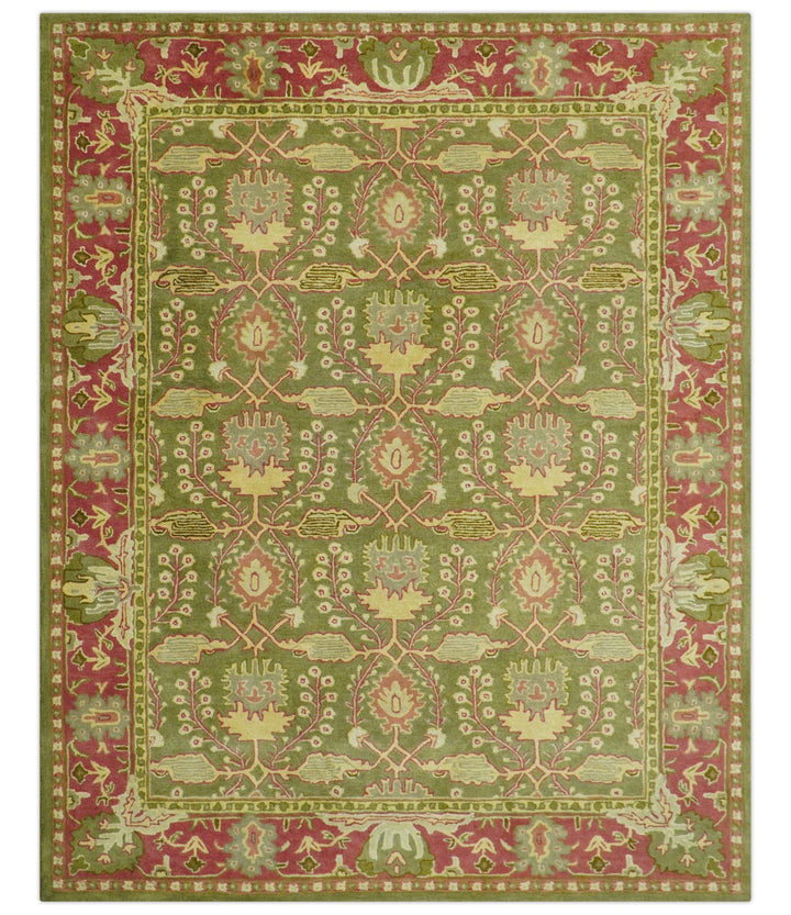 Custom Made Tree of life Green And Red Traditional Design Hand Tufted Wool Rug - The Rug Decor