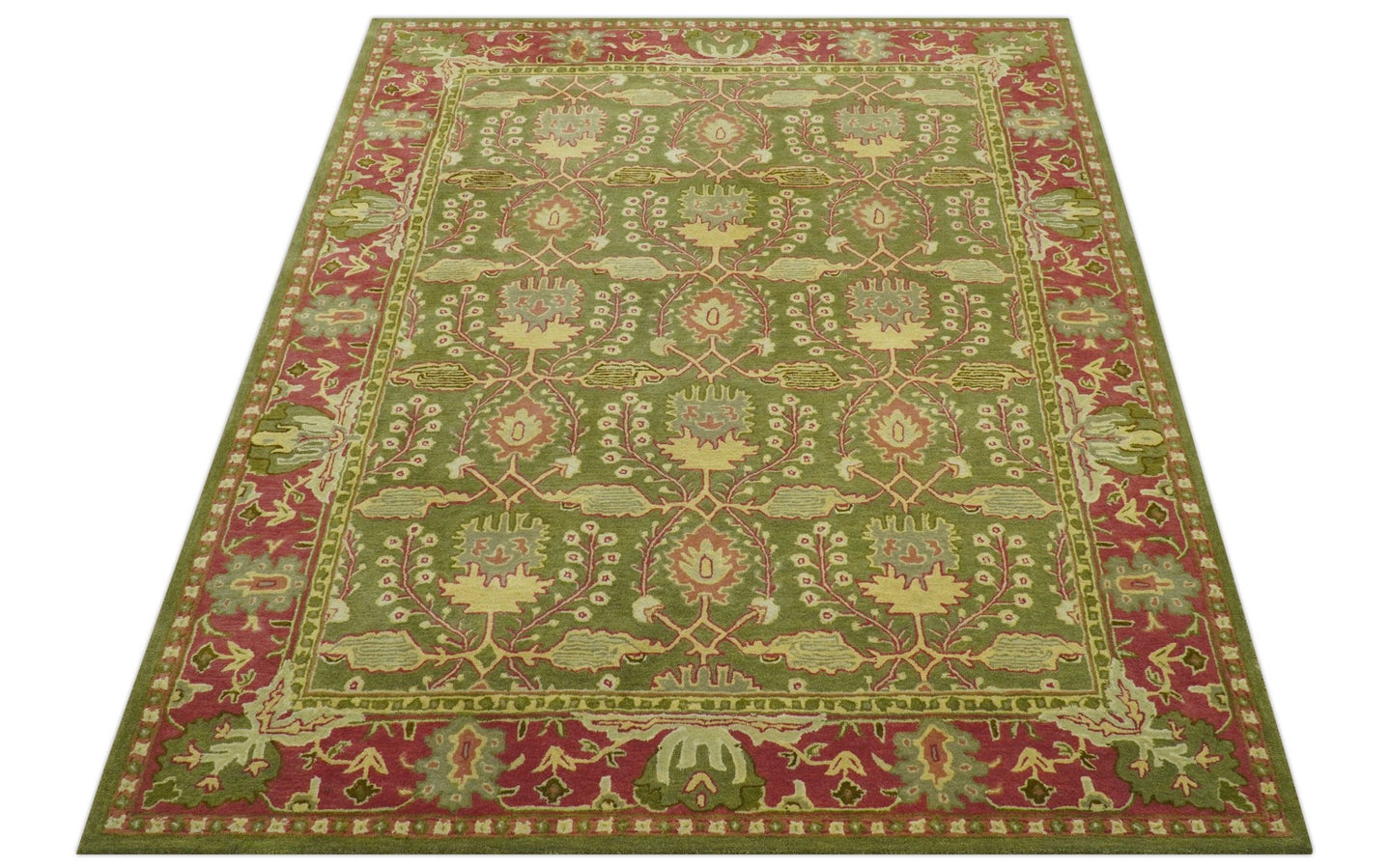 Custom Made Tree of life Green And Red Traditional Design Hand Tufted Wool Rug - The Rug Decor