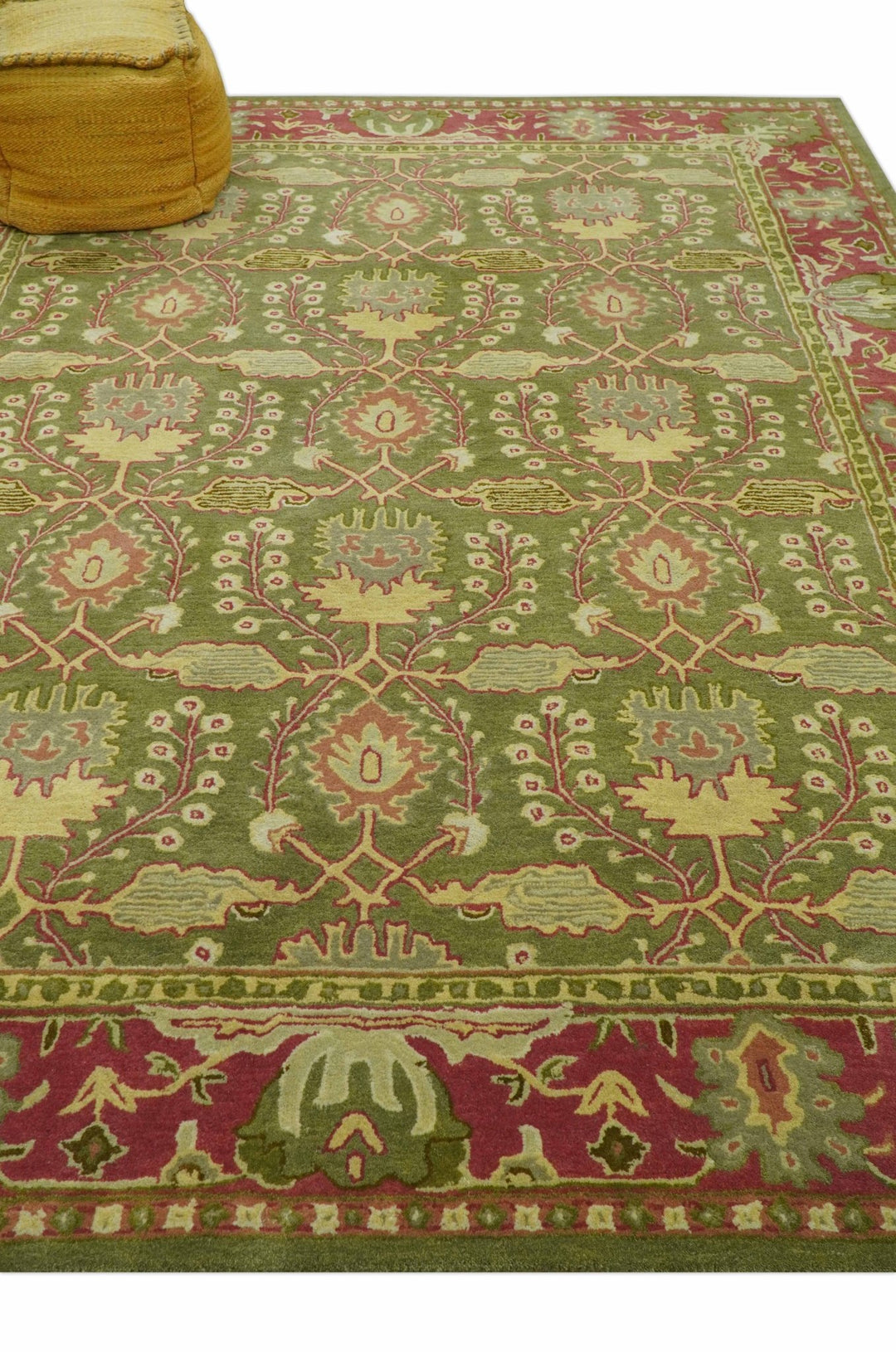 Custom Made Tree of life Green And Red Traditional Design Hand Tufted Wool Rug - The Rug Decor