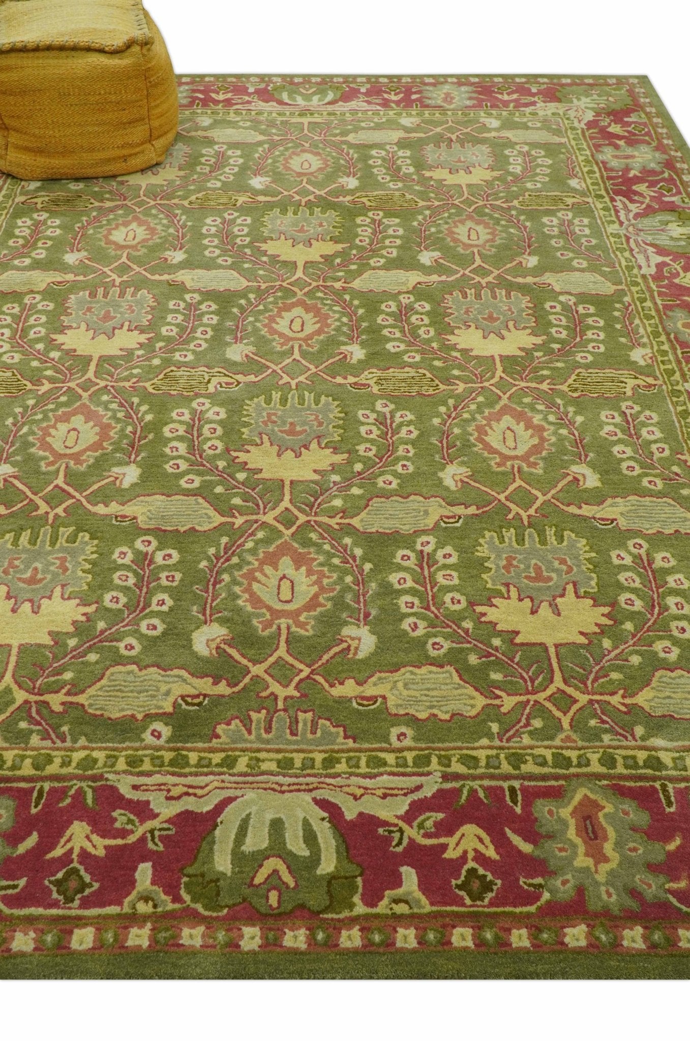 Custom Made Tree of life Green And Red Traditional Design Hand Tufted Wool Rug - The Rug Decor