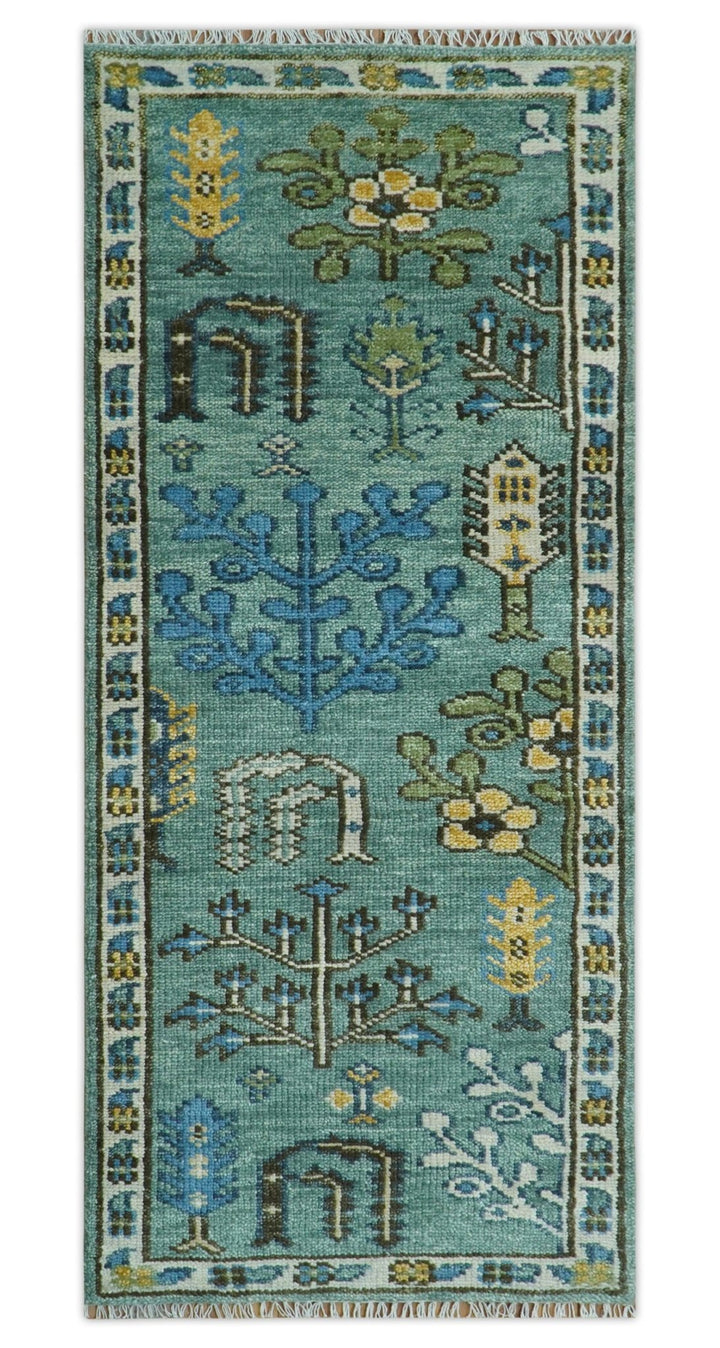 Custom Made Tree of Life Green Hand Knotted Runner Wool Rug - The Rug Decor