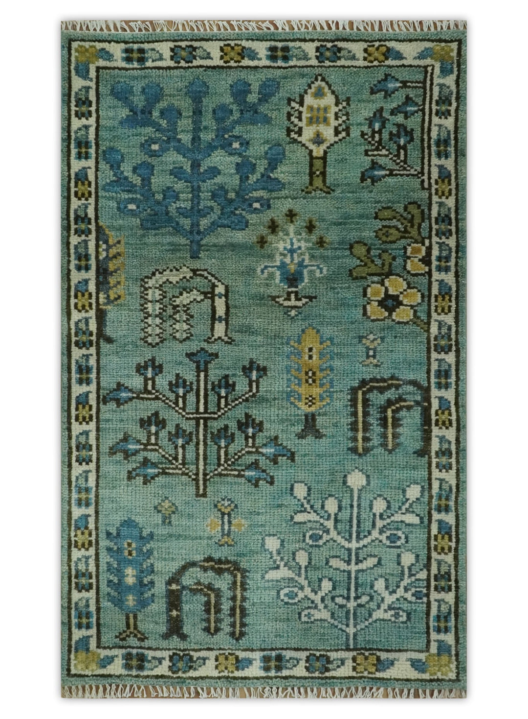 Custom Made Tree of Life Green Hand Knotted Runner Wool Rug - The Rug Decor