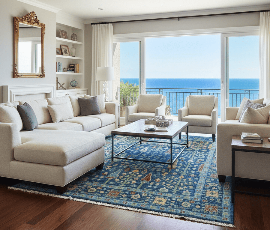 Custom Made Tree of Life Hand Knotted Blue And Beige Traditional Wool area Rug - The Rug Decor