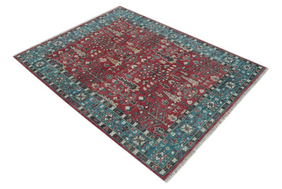 Custom Made Tree of Life Hand Knotted Maroon and Blue Traditional Wool area Rug - The Rug Decor