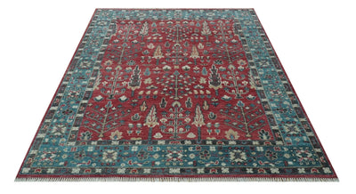 Custom Made Tree of Life Hand Knotted Maroon and Blue Traditional Wool area Rug - The Rug Decor