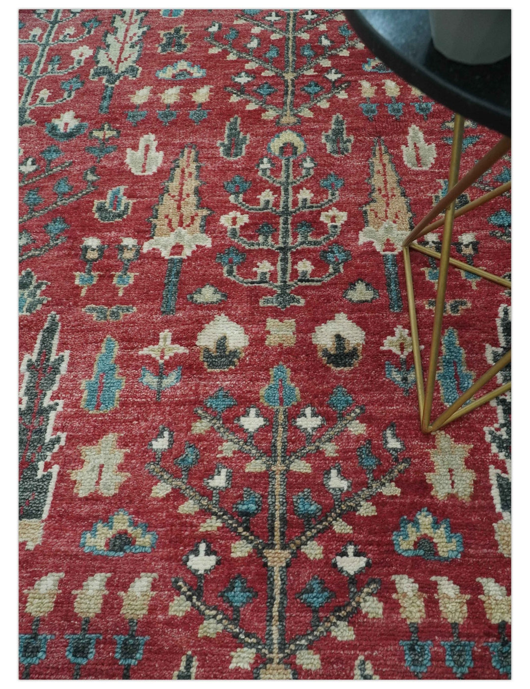 Custom Made Tree of Life Hand Knotted Maroon and Blue Traditional Wool area Rug - The Rug Decor