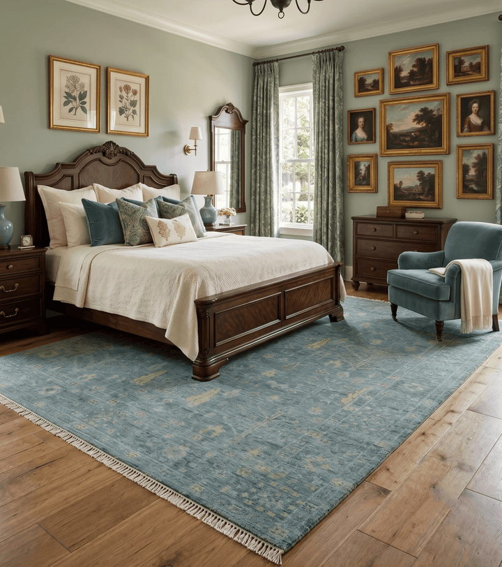 Custom Made Tree of Life Hand Knotted Teal and Beige Traditional Oushak Wool Area Rug - The Rug Decor
