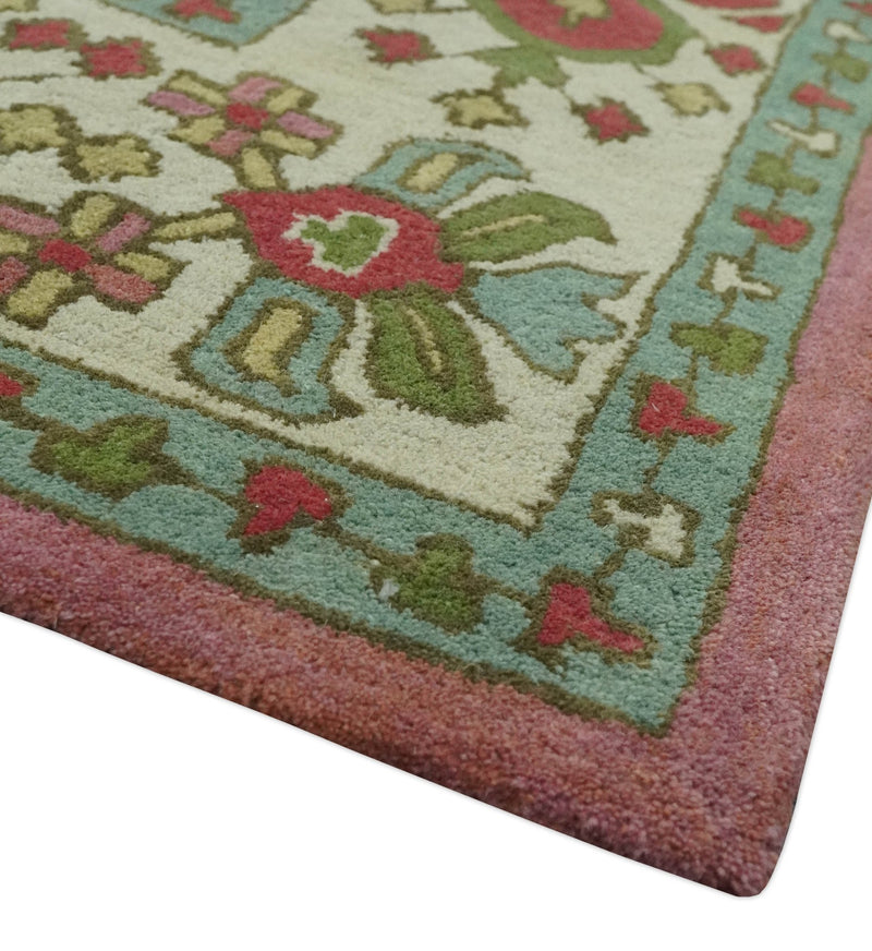 Custom Made Tree of life Traditional Floral Dark Peach, Beige and Green wool Area Rug - The Rug Decor