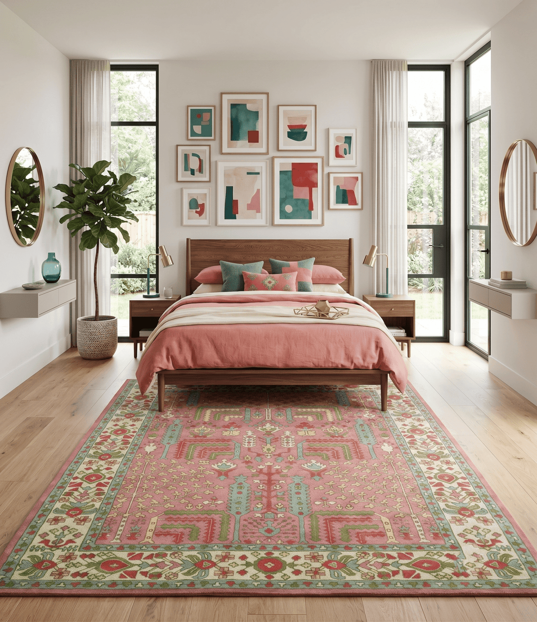 Custom Made Tree of life Traditional Floral Dark Peach, Beige and Green wool Area Rug - The Rug Decor