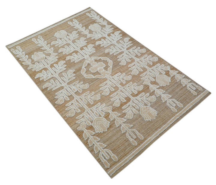 Custom Made Tribal Brown And Ivory Hand Knotted Wool and Jute Rug - The Rug Decor