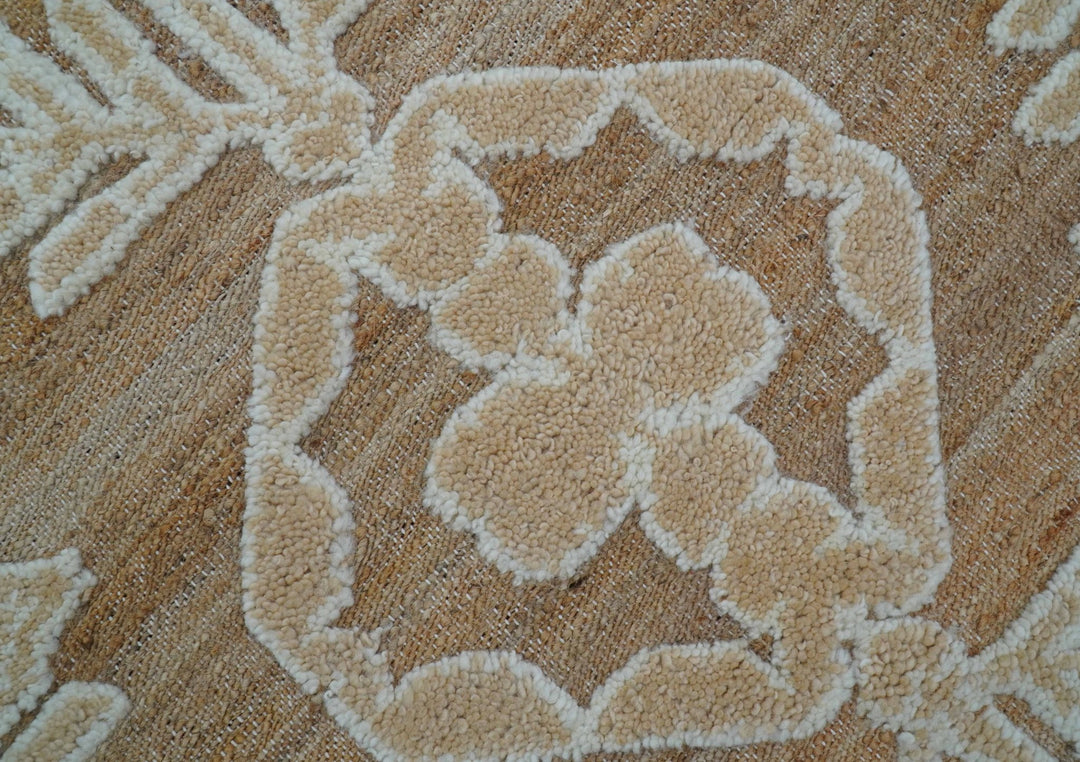 Custom Made Tribal Brown And Ivory Hand Knotted Wool and Jute Rug - The Rug Decor