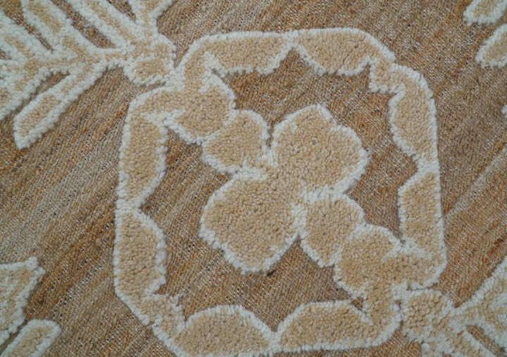 Custom Made Tribal Brown And Ivory Hand Knotted Wool and Jute Rug - The Rug Decor