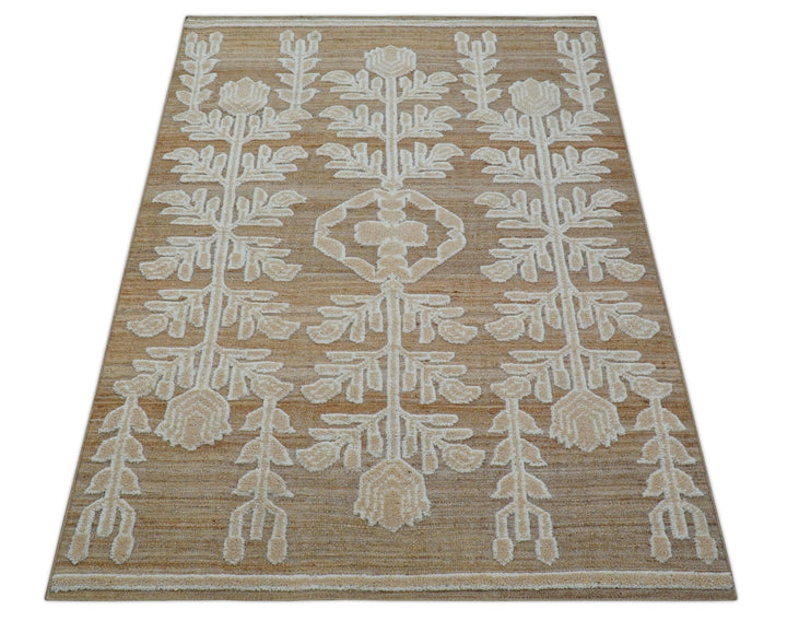 Custom Made Tribal Brown And Ivory Hand Knotted Wool and Jute Rug - The Rug Decor