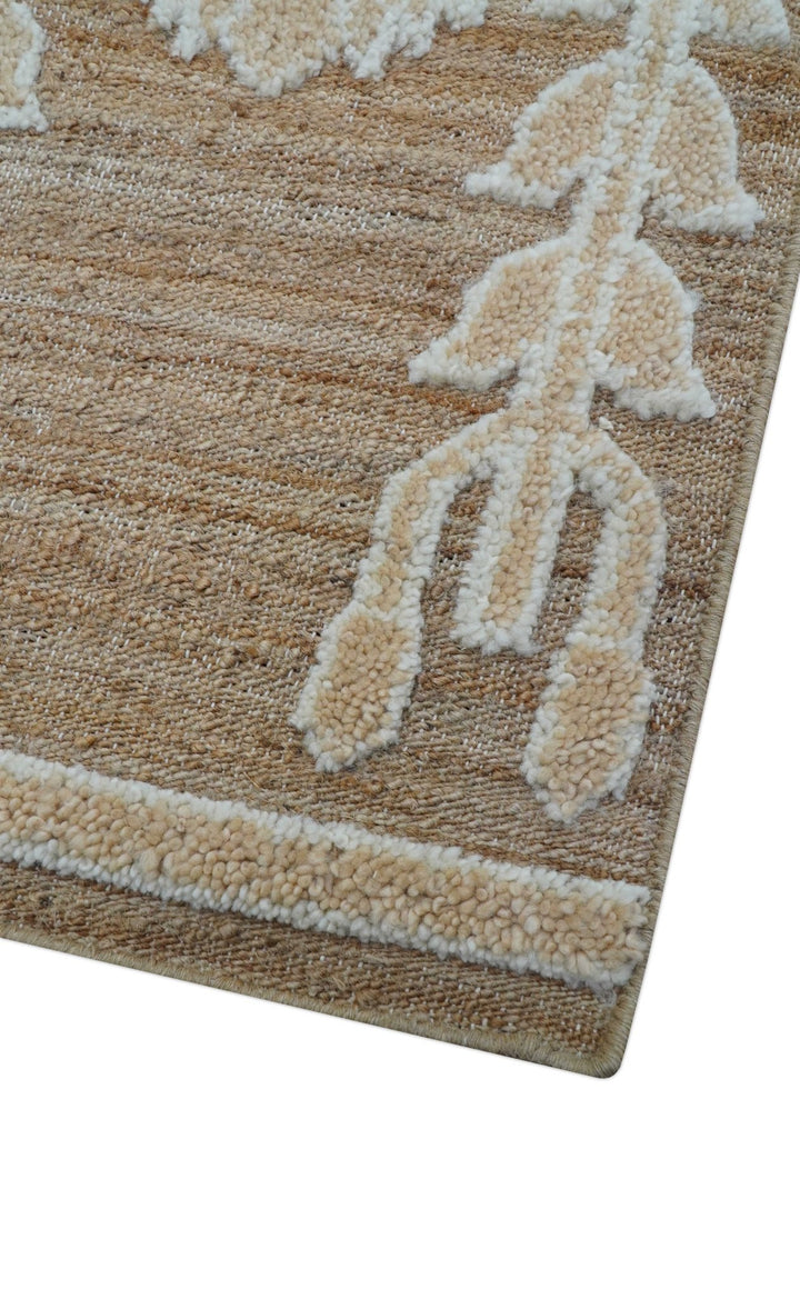 Custom Made Tribal Brown And Ivory Hand Knotted Wool and Jute Rug - The Rug Decor