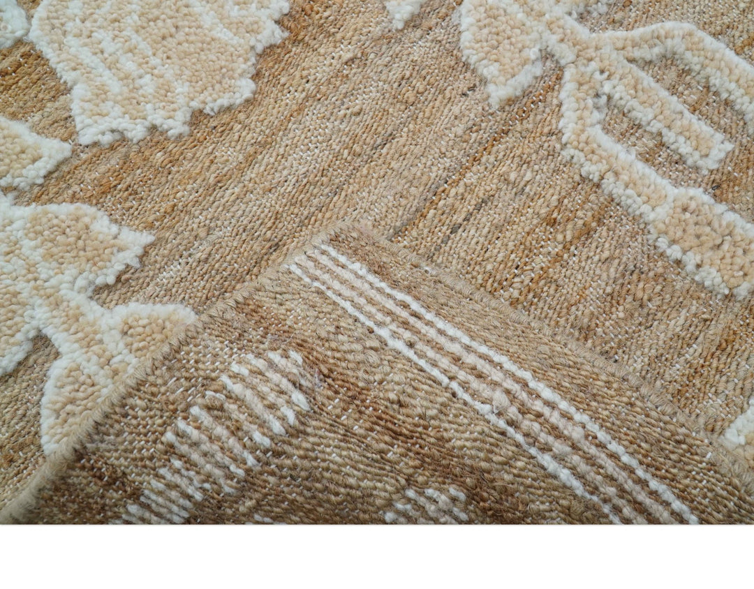 Custom Made Tribal Brown And Ivory Hand Knotted Wool and Jute Rug - The Rug Decor