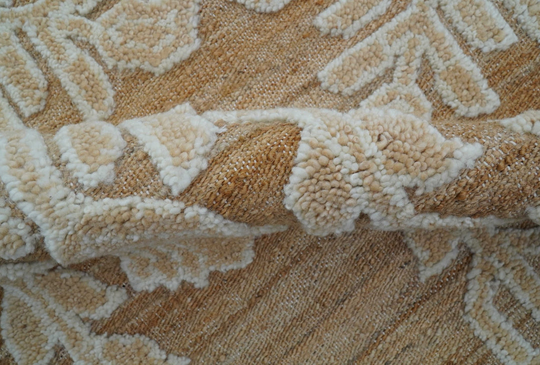 Custom Made Tribal Brown And Ivory Hand Knotted Wool and Jute Rug - The Rug Decor
